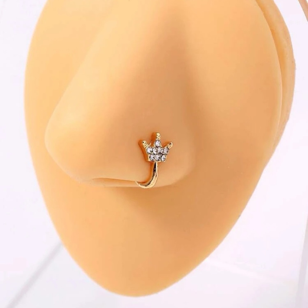 👑 Awesome Metallic Rhinestone Pierce-less Crown Nose Ring 👑